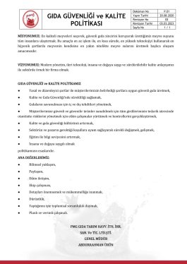 GIda Güvenliği  ve Kalite Politikası 